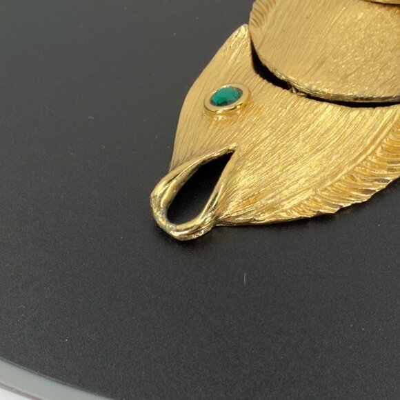 Vintage Napier Gold Tone Articulated Fish Green Rhinestone Eye Pendant - Picture 9 of 16